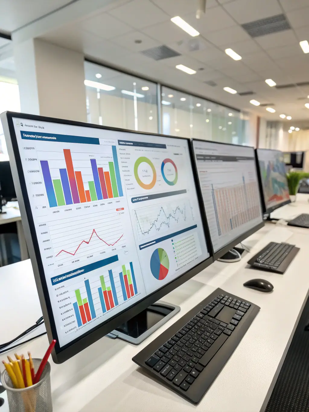 A professional photo showcasing a data analytics dashboard with charts and graphs, representing performance marketing services.